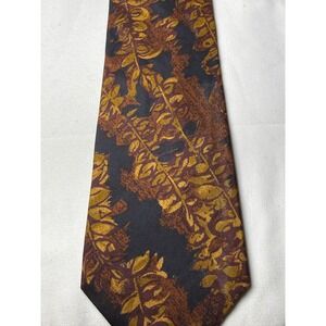 Oxford Shop Mens Silk Tie Abstract Floral Pattern Brown Gold Black